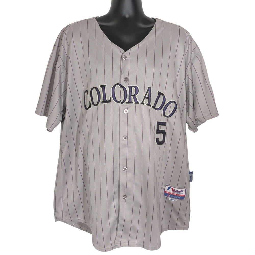 Majestic Colorado Rockies Carlos Gonzalez 5 Authentic Jersey Gray Pinstripe 56